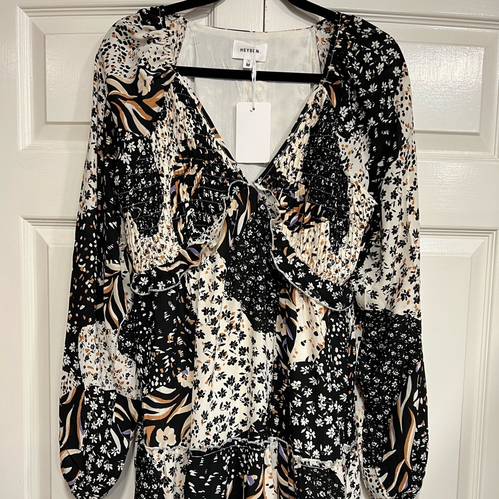 Heyson Women's Midi Length V-Neck Long Sleeve Dress Size Medium NWT